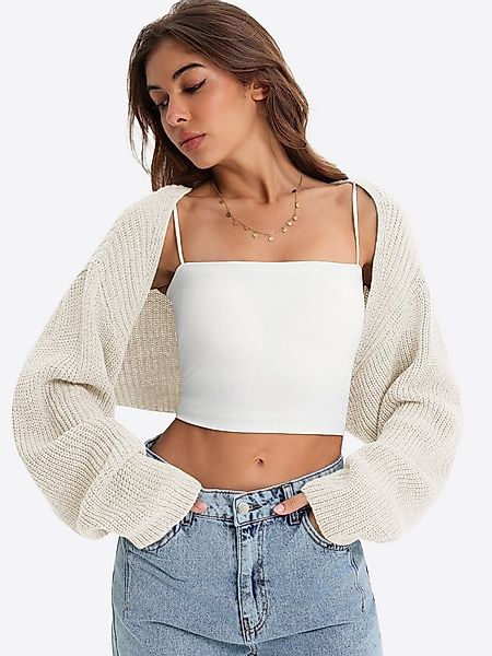 Imily Bela Bolero Damen Cropped Strick Langarm mit Ballonärmeln Offene Kurz günstig online kaufen
