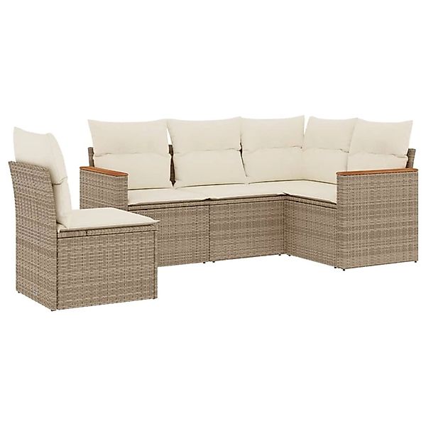 vidaXL 5-Tlg Garten-Sofagarnitur mit Kissen Beige Poly Rattan 3258376 günstig online kaufen