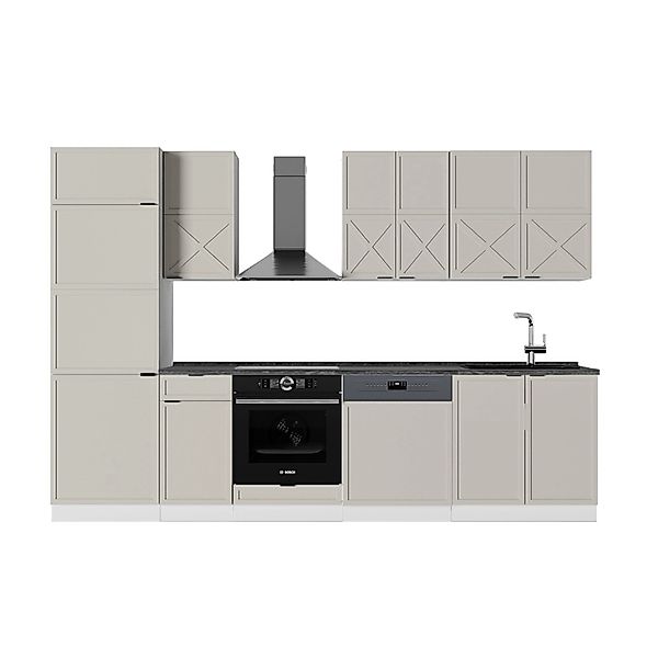 Vicco Fame-Line Küchenzeile GrauBeige/Weiß 300 cm AP Anthrazit ohne E-Gerät günstig online kaufen