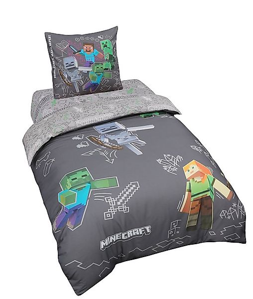 Minecraft Wendebettwäsche 135 x 200 cm - Grau/Anthrazit mit Minecraft Motiv günstig online kaufen