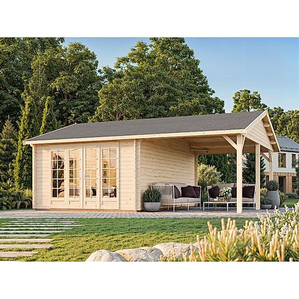 Palmako Gartenhaus Irene 653 x 550 cm Lackiert Grau-Weiß FSC® günstig online kaufen