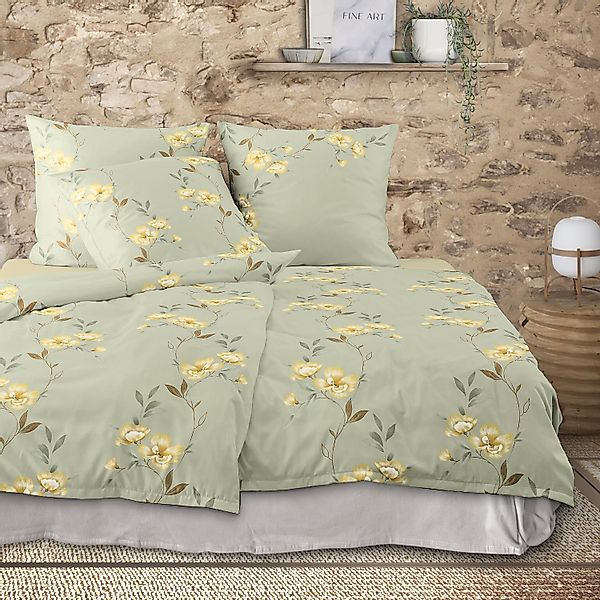 Irisette Mako Satin Bettwäsche Eos 8773-30 Blumenranken Grün 135x200 günstig online kaufen