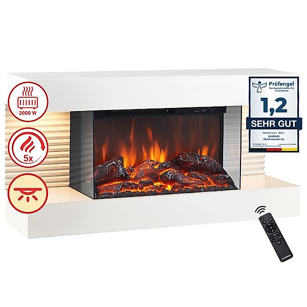 Kaminio Elektrokamin Liz Wandkamin Heizung 3D-Flammeneffekt Ambilight Weiß günstig online kaufen