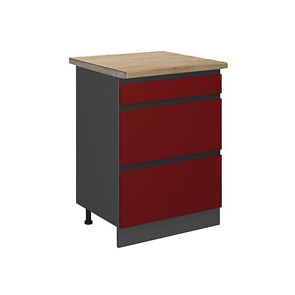 Vicco Küchenunterschrank R-Line Rot/Anthrazit 60 cm mit Schubladen AP Eiche günstig online kaufen