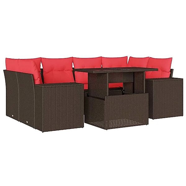 vidaXL 7-Tlg Gartensofa-Set mit Kissen Braun Polyrattan 3269024 günstig online kaufen