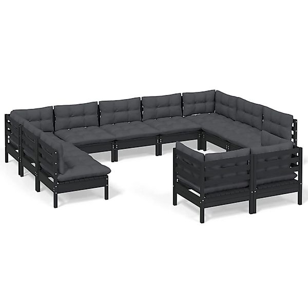 vidaXL 11-tlg Garten-Lounge-Set mit Kissen Schwarz Massivholz Kiefer Modell günstig online kaufen