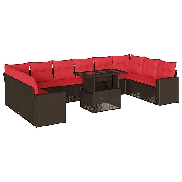 vidaXL 11-Tlg Gartensofa-Set mit Kissen Braun Polyrattan 3267524 günstig online kaufen