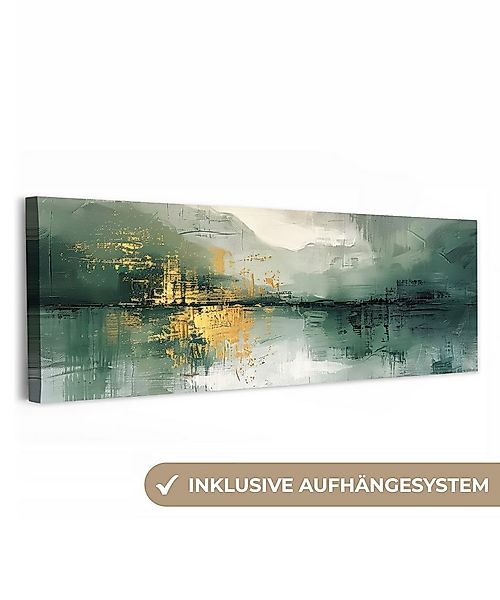 OneMillionCanvasses® Leinwandbild Panorama Grün - Modern - Abstrakt - Gold, günstig online kaufen