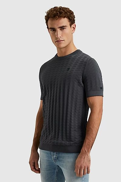 Cast Iron Knitted T-shirt Struktur Navy - Größe M günstig online kaufen
