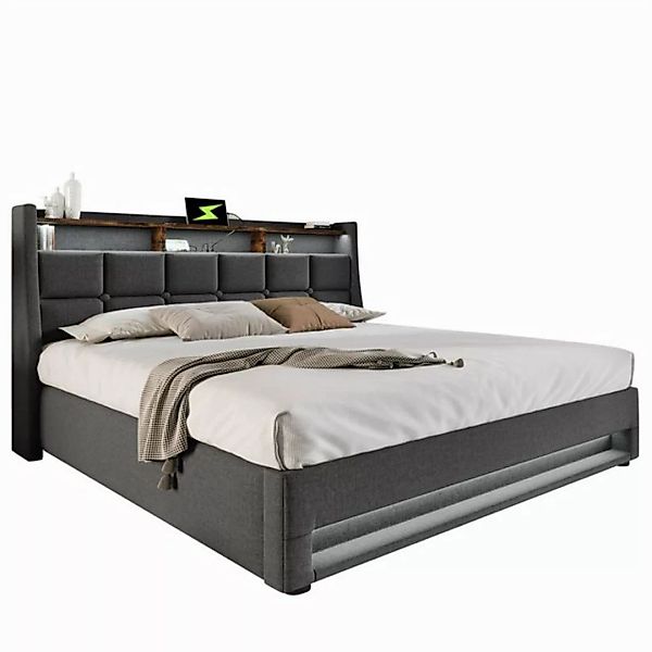 autolock Polsterbett Polsterbett mit USB 140x200cm,LED Doppelbett mit Latte günstig online kaufen