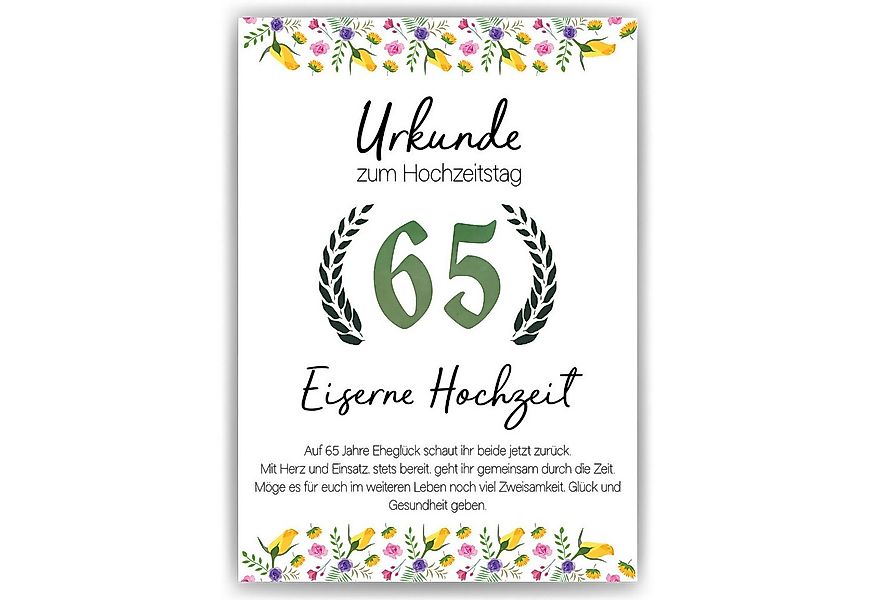 Tigerlino Poster 65. Hochzeitstag Geschenk Eiserne Hochzeit Urkunde Deko günstig online kaufen
