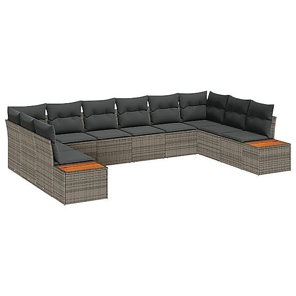 vidaXL Loungesofa 10-teiliges Garten-Sofa-Set mit Kissen Grau Poly Rattan, günstig online kaufen