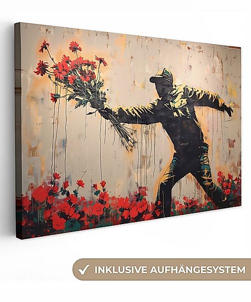 OneMillionCanvasses® Leinwandbild Straßenkunst - Mann - Blumen - Graffiti - günstig online kaufen
