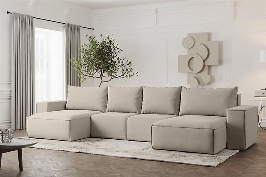 Fun Möbel Wohnlandschaft Sofa U-Form ESTELLE, Rücken echt bezogen günstig online kaufen