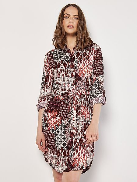 Apricot Druckkleid Ikatmuster-Hemdkleid, (2-tlg., Gummizug) mit günstig online kaufen