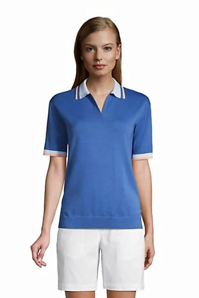 Feinstrick-Poloshirt, Damen, Größe: L Normal, Blau, Baumwolle, by Lands' En günstig online kaufen