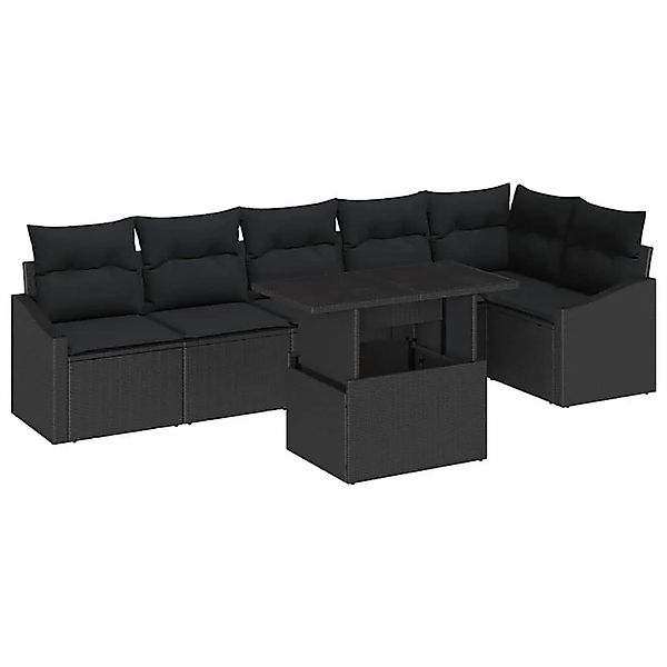vidaXL Gartensofa-set mit Kissen 7-Tlg Schwarz Poly-Rattan 3349019 günstig online kaufen