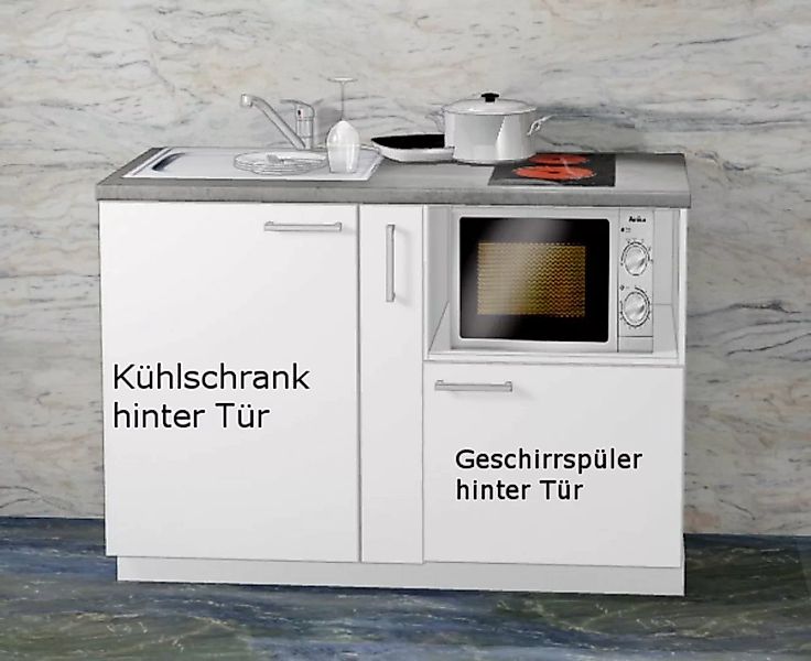 Miniküche MANKAMINI 23 (Höhe XXL) Weiß, 135 cm mit Kochfeld/Kühlschrank/Ges günstig online kaufen