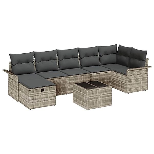 vidaXL Garten-Sofa-Set mit Kissen 8-Tlg Hellgrau Poly Rattan 3360243 günstig online kaufen
