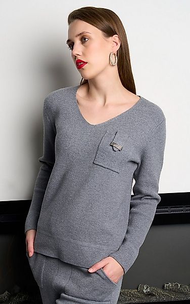 Passioni Strickpullover mit V-Ausschnitt und Tasche günstig online kaufen