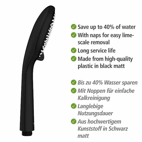 WENKO Stangenbrause-Set "Watersaving", Schwarz, Länge Stange: 70 cm günstig online kaufen