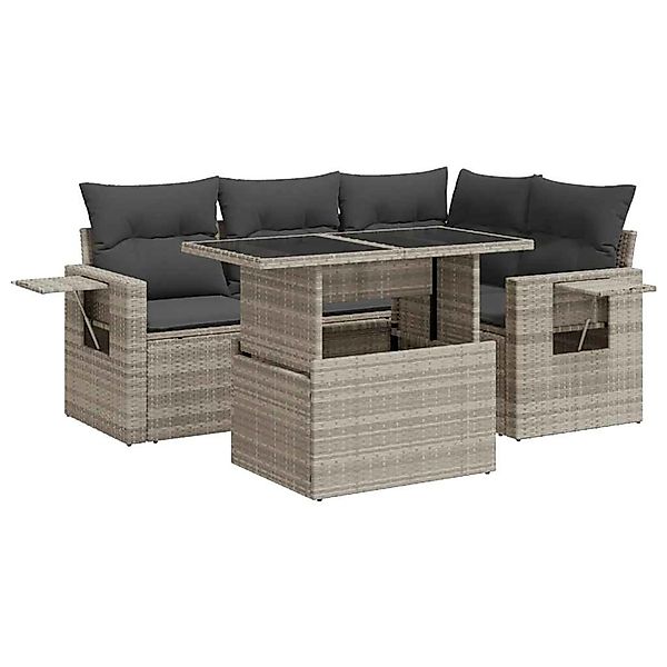 vidaXL 5-Tlg Garten-Sofagarnitur mit Kissen Hellgrau Poly Rattan 3326473 günstig online kaufen