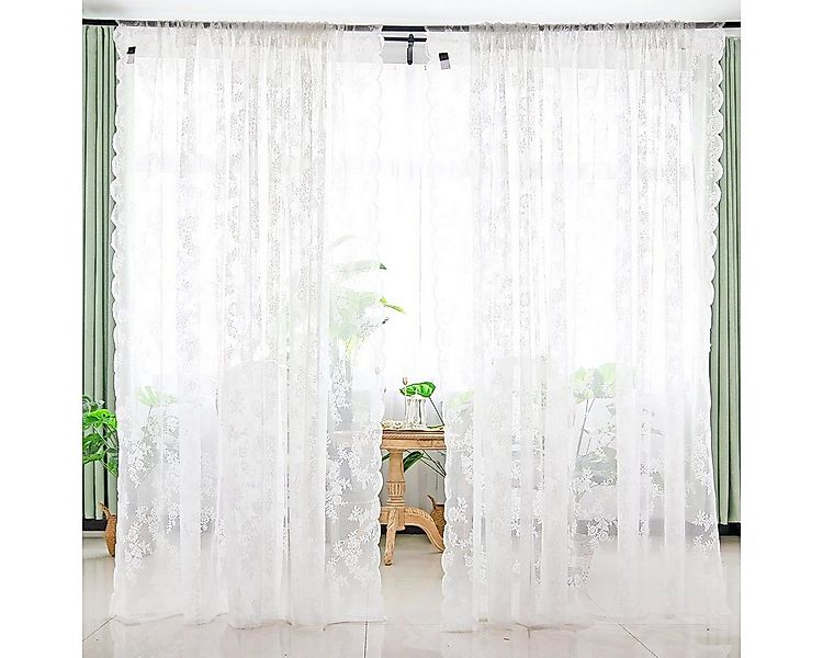 Jibenhome Gardine Voile Gardinen,Blumen Bestickte Spitzen Vorhänge (2 St), günstig online kaufen