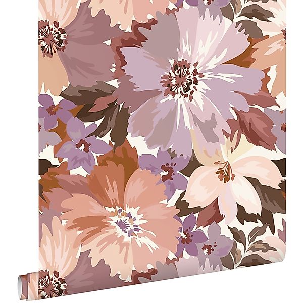 ESTAhome Tapete Blumen Aubergineviolett und Terrakotta 50 x 900 cm günstig online kaufen