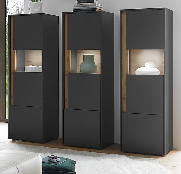 Furn.Design Schrank-Set Center, (in grau mit Wotan Eiche, 3x Vitrinenschran günstig online kaufen