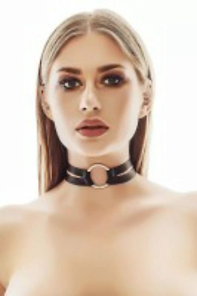 schwarzes Halsband mit großem, goldenen Metallring günstig online kaufen