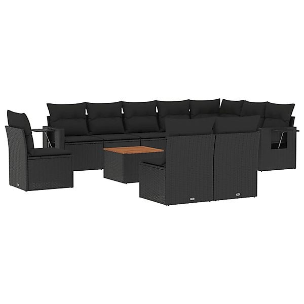 vidaXL 11-tlg Garten-Sofagarnitur mit Kissen Schwarz Poly Rattan Modell 96 günstig online kaufen