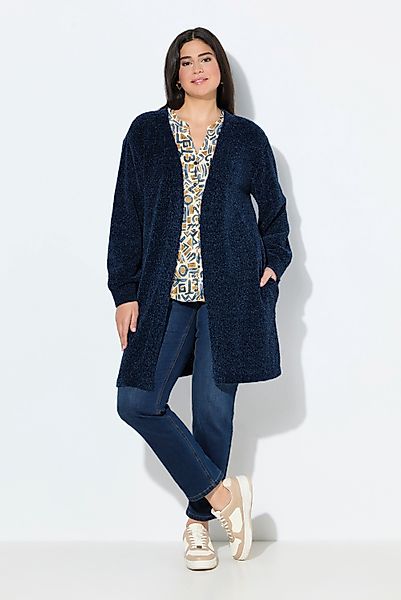 Ulla Popken Strickjacke Chenille-Strickjacke V-Ausschnitt offene günstig online kaufen