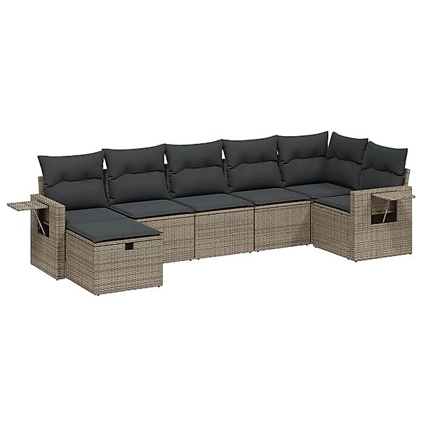 vidaXL 7-Tlg Garten-Sofagarnitur mit Kissen Grau Poly Rattan 3263816 günstig online kaufen