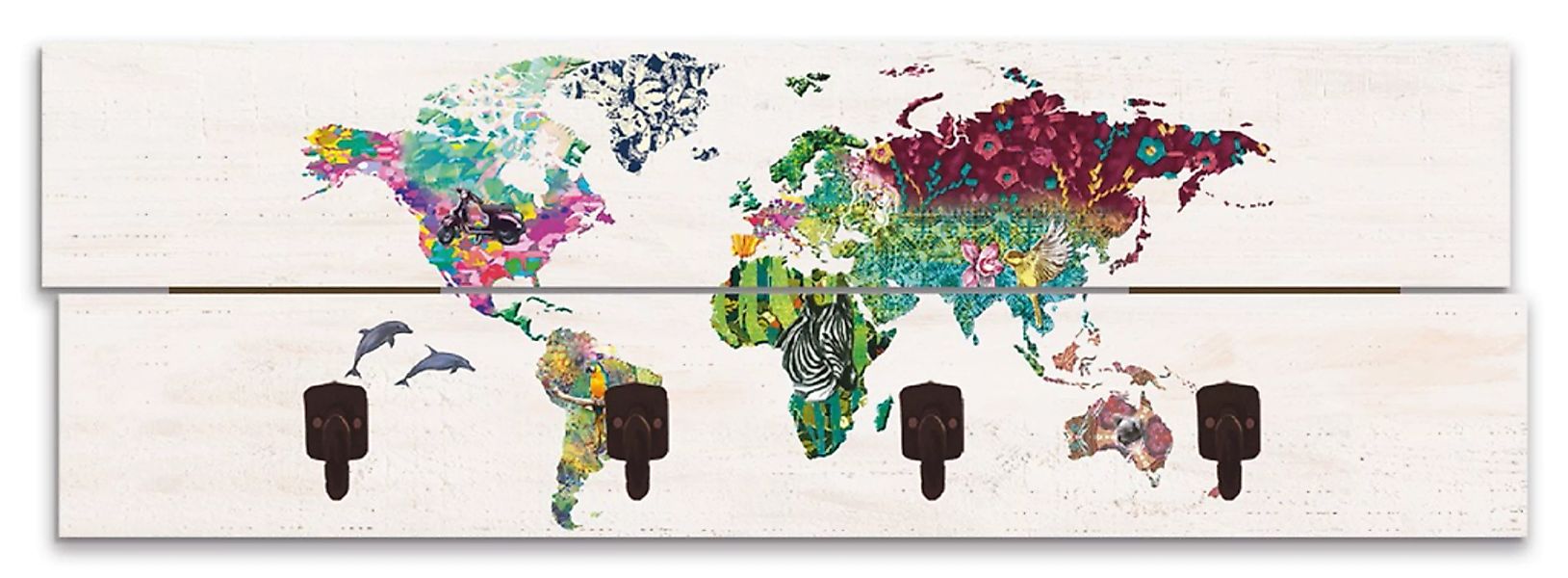 Artland Garderobenleiste "Bunte Welt auf hölzernem Untergrund" günstig online kaufen