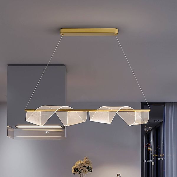 LED-Hängeleuchte Velas, lang, goldfarben, Metall, Kunststoff günstig online kaufen