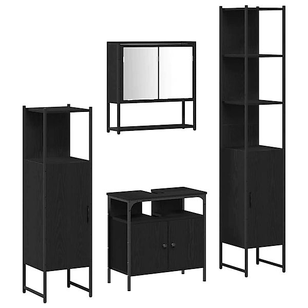 vidaXL Badezimmermöbel-Set 4-Tlg Schwarz Eichen-Optik Holzwerkstoff 3334408 günstig online kaufen