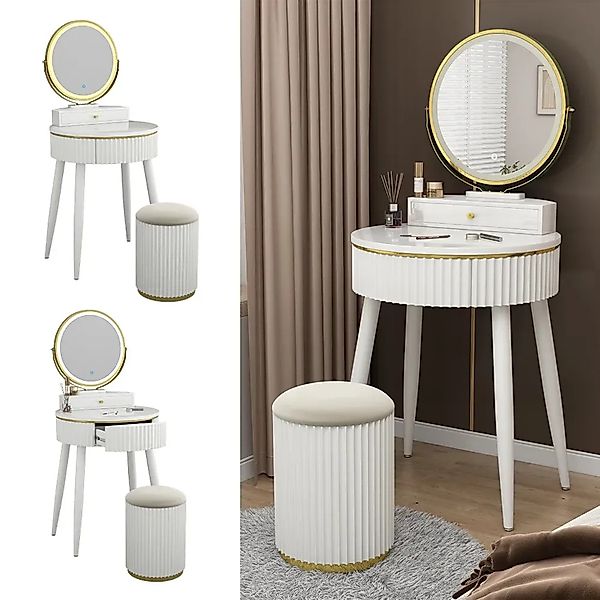 Vicco Schminktisch Gesa, Weiß, 60 cm mit LED-Spiegel in 3 Weißtönen, Dimmba günstig online kaufen