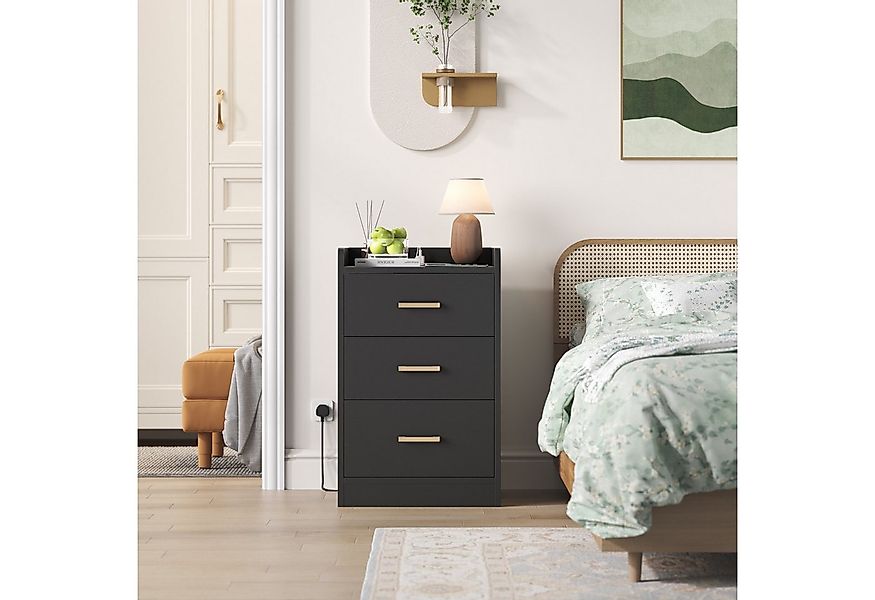 Homfa Nachttisch Nachtschrank mit Ladefunktion (1-St), 3 Schubladen, 2 AC-S günstig online kaufen