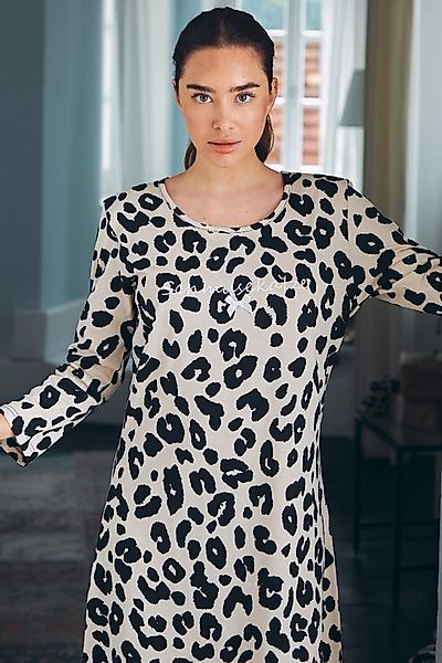 Louis & Louisa Schlafanzug Nachthemd Damen - SCHMUSEKATZE - beige/schwarz günstig online kaufen