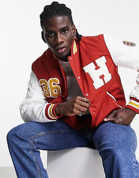 Pull&Bear – College-Jacke in Rot mit „Harvard“-Schriftzug günstig online kaufen