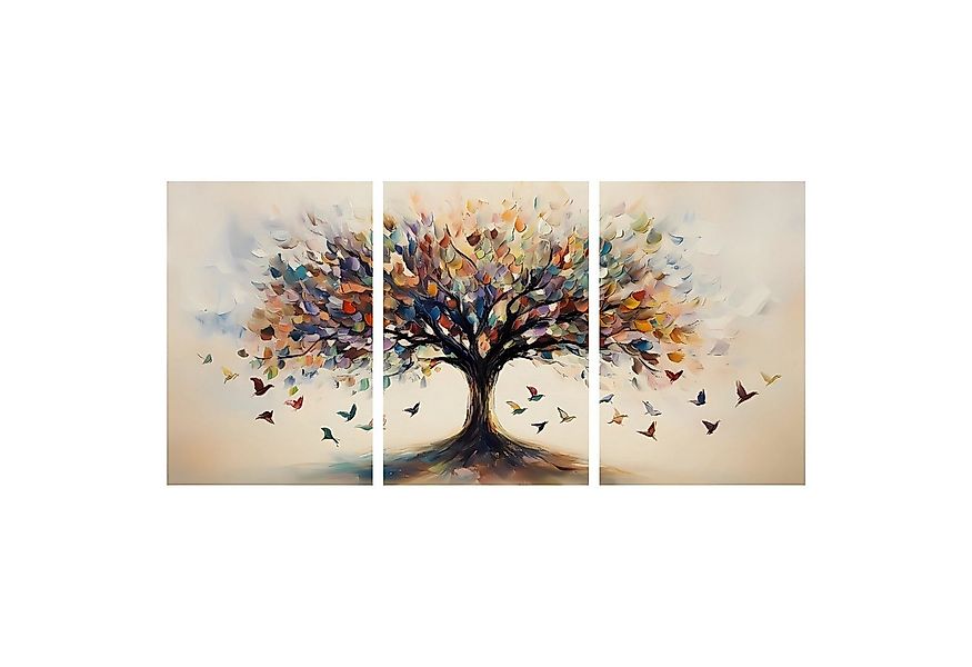 Jumpeak Leinwandbild ölgemälde auf leinwand Baum Vogel Natur dreiteiliges S günstig online kaufen