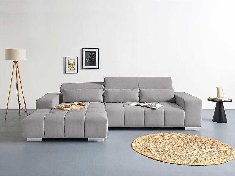 COTTA Ecksofa "Orion L-Form" mit 2x Kopfteilverstellung & 3 Nierenkissen günstig online kaufen