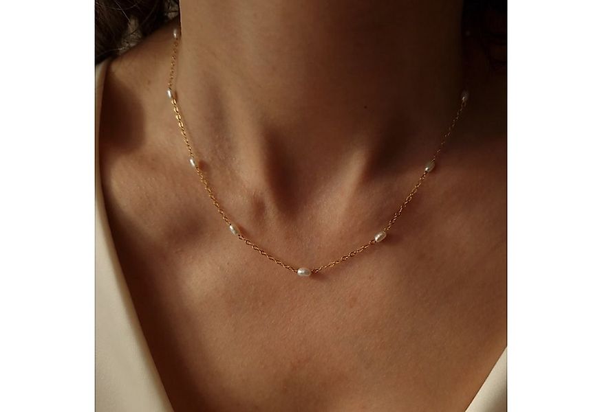GOLDEN Perlenkette Gold gefüllt Süßwasserperlen Zierliche Perlenkette Hochz günstig online kaufen