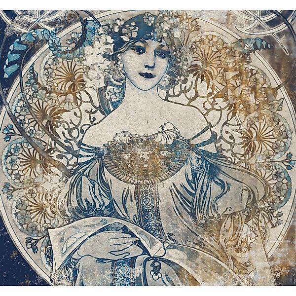 Sanders & Sanders Fototapete Art Deco Blau 300 x 280 cm 611847 günstig online kaufen