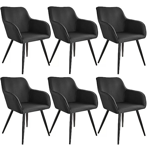 6er Set Stuhl Marilyn Leinenoptik, schwarze Stuhlbeine - hellgrau/schwarz günstig online kaufen