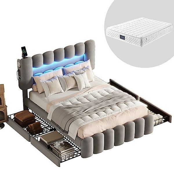 HAUSS SPOLE Polsterbett 160x200cm mit 4 Schubladen, LED-Lichtleiste, USB, G günstig online kaufen