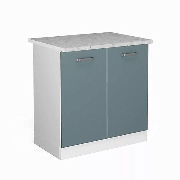 Vicco Spülenunterschrank R-Line, Blau-Grau/Weiß, 80 cm, AP Marmor günstig online kaufen