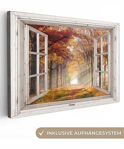 OneMillionCanvasses® Leinwandbild Herbst - Wald - Bäume - Natur - Fensterbl günstig online kaufen