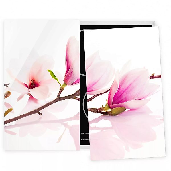 2-teilige Herdabdeckplatte Glas Blumen Zarter Magnolienzweig günstig online kaufen