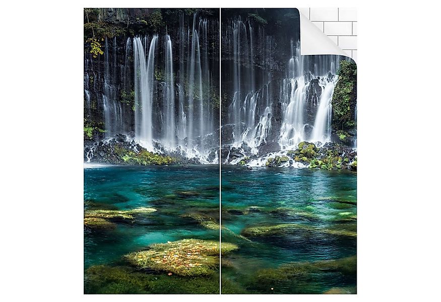 Bilderdepot24 Duschrückwand Wasserfall petrol Duschrückwand ohne Bohren Wal günstig online kaufen